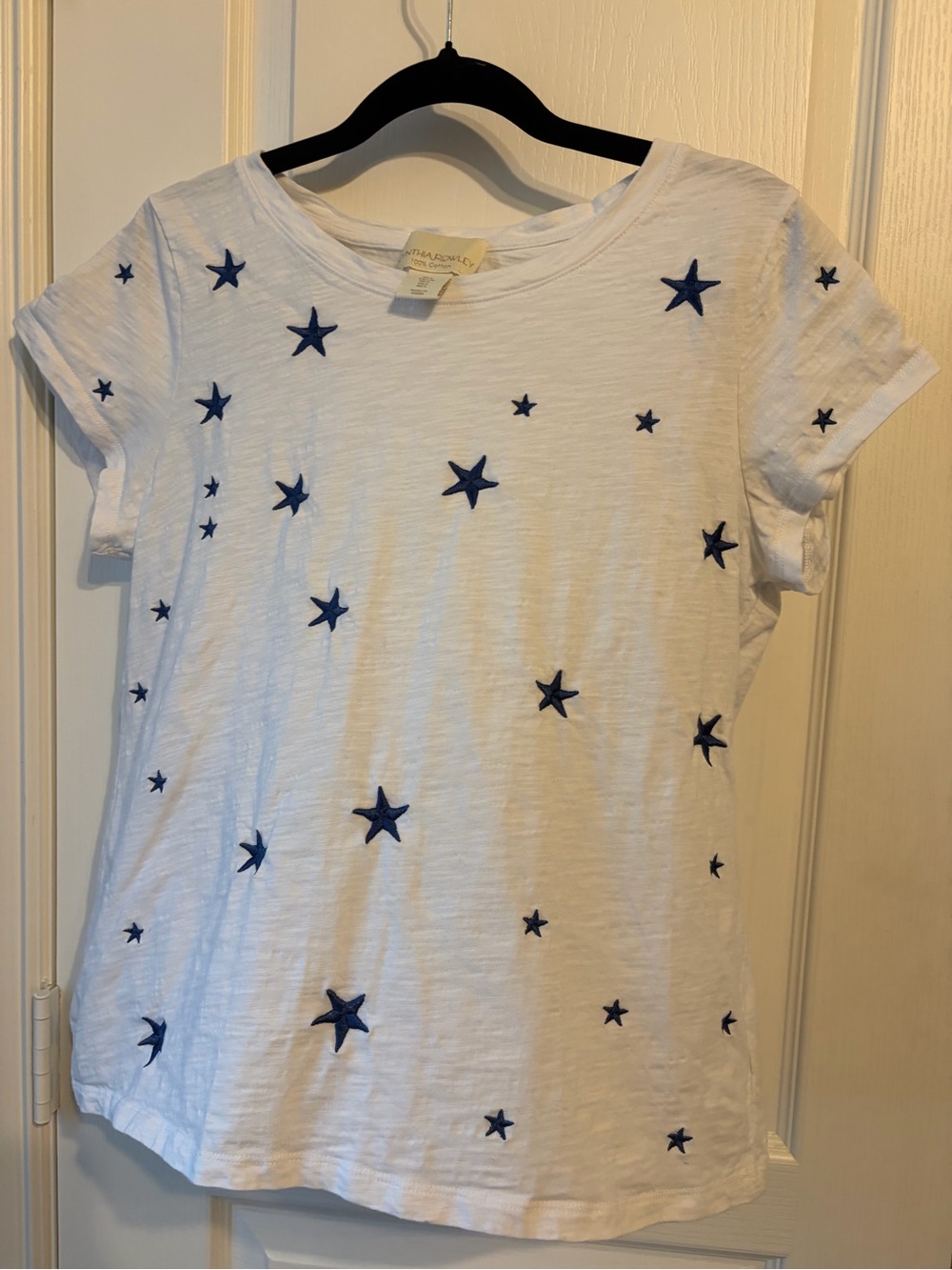 Cynthia Rowley White Short-Sleeve Tee with Navy Star Appliqués